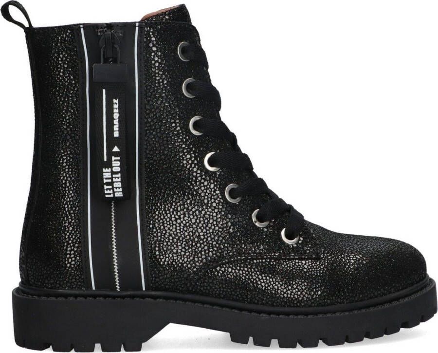 Braqeez Belle Boot Meisjes Biker Boots Zwart Suède Veters