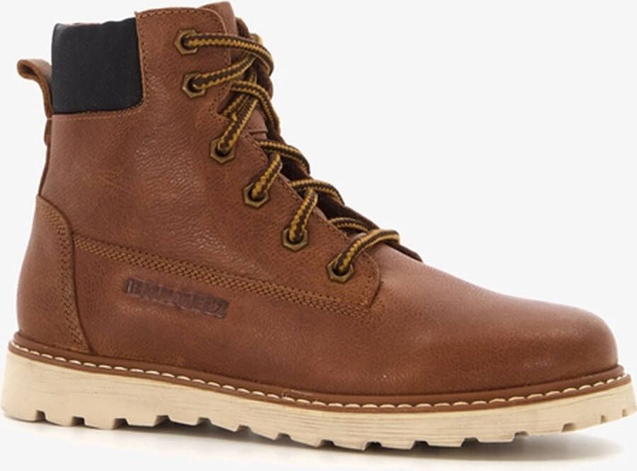 Braqeez leren jongens veterboots cognac bruin