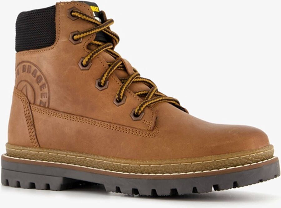 Braqeez leren jongens veterboots cognac