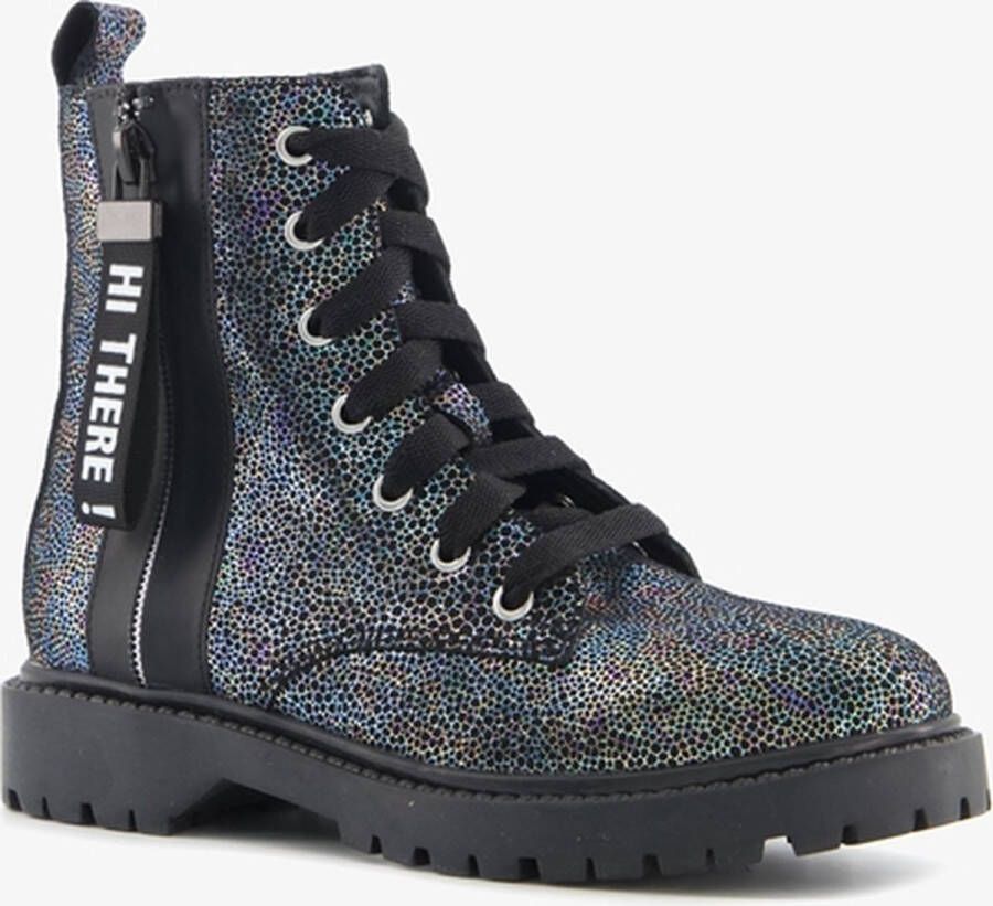 Braqeez leren meisjes boots met metallic details Zwart