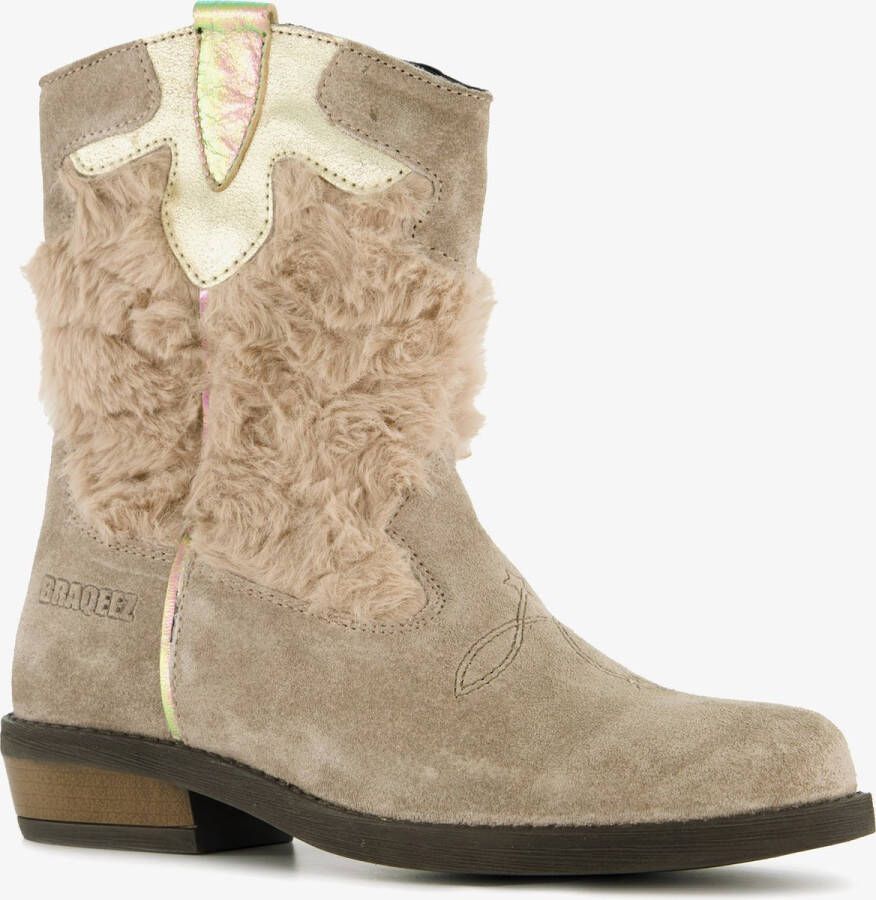 Braqeez leren meisjes cowboy western boots beige Uitneembare zool