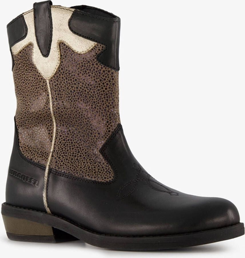 Braqeez leren meisjes cowboy western boots zwart goud Uitneembare zool