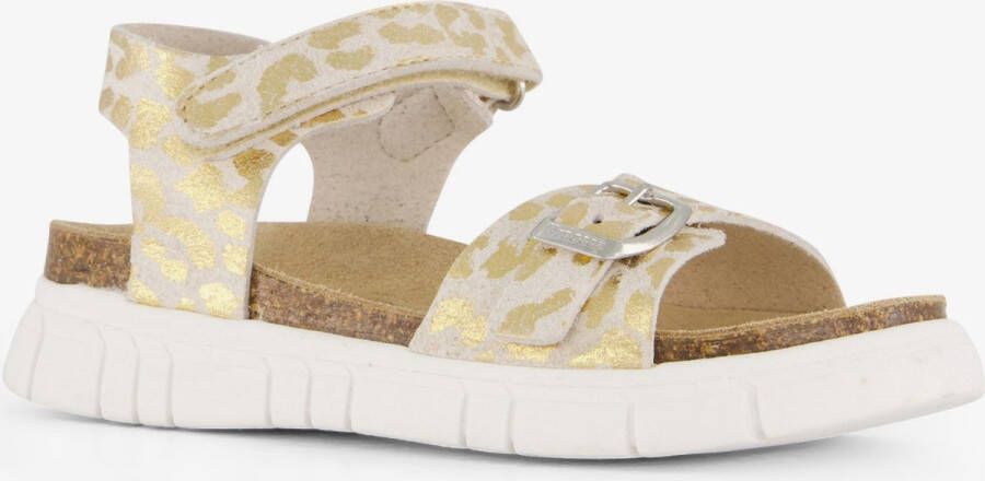 Braqeez leren meisjes sandalen luipaardprint beige