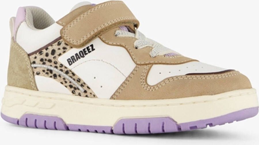 Braqeez leren meisjes sneakers beige lila