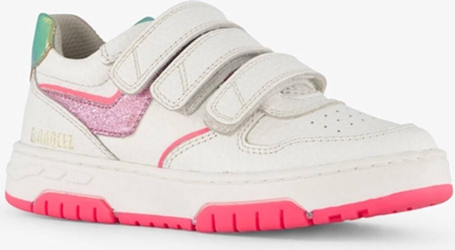 Braqeez leren meisjes sneakers wit roze