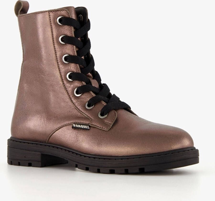 Braqeez leren meisjes veterboots roségoud Uitneembare zool