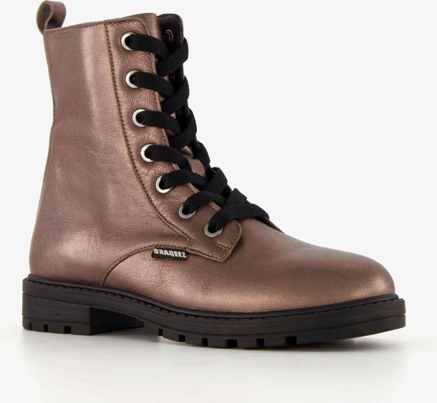 Braqeez leren meisjes veterboots roségoud Uitneembare zool