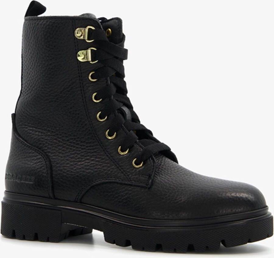 Braqeez leren meisjes veterboots zwart