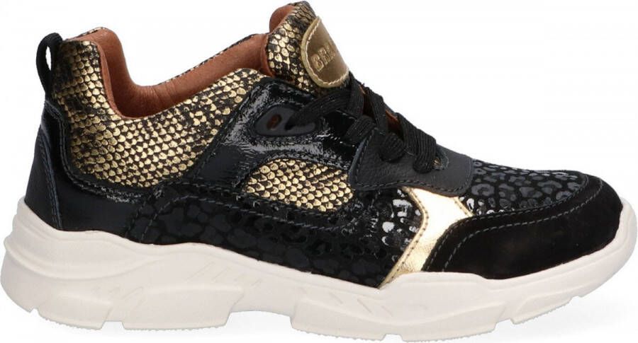 Braqeez Renee Run Meisjes Lage Sneakers Zwart Goud Suède Veters