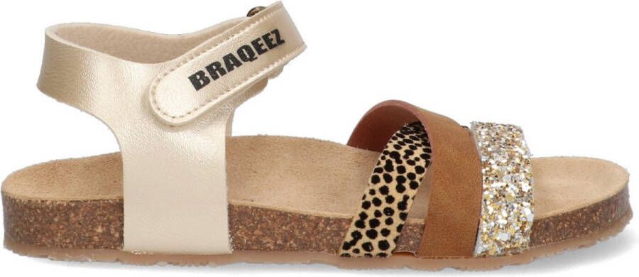 Braqeez Sammy Spain Meisjes Sandalen Goud Print Leer Klittenband