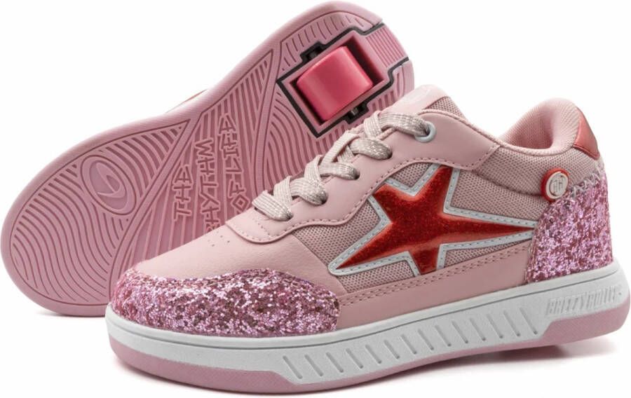 Breezy Rollers Kinder Sneakers met Wieltjes Glitter Roze Schoenen met wieltjes Rolschoenen