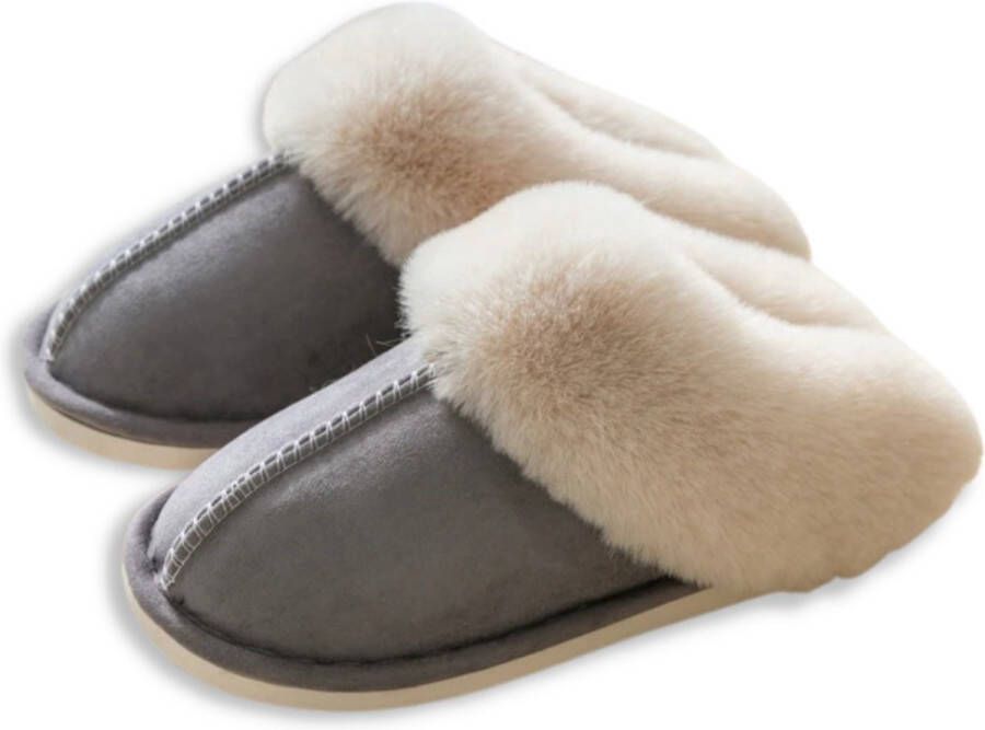 Dames pantoffels Fluffy gevoerde pantoffels open sloffen antislip zool heerlijk warm beige 40 41 valt 1 maat kleiner