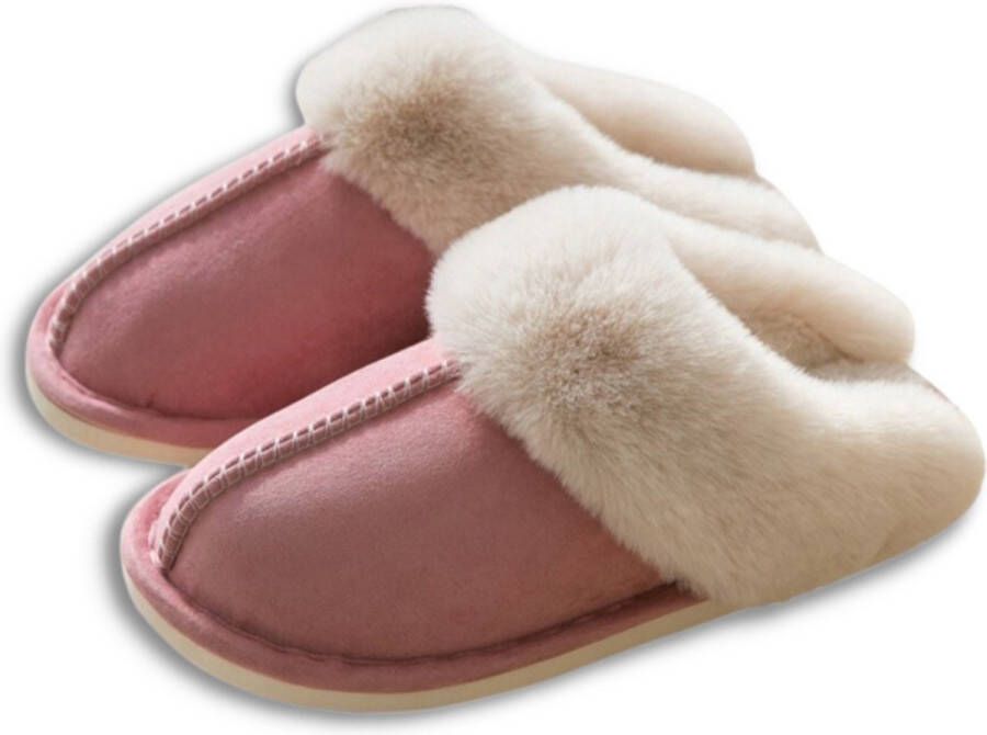 Dames pantoffels Fluffy gevoerde pantoffels open sloffen antislip zool heerlijk warm beige 40 41 valt 1 maat kleiner