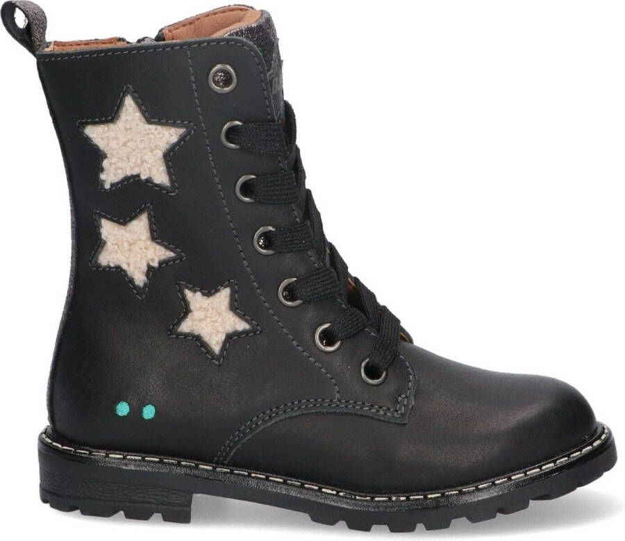 Bunnies JR 223864-589 Meisjes Biker Boots Zwart Leer Veters