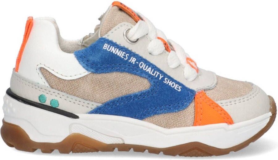 BunniesJR 224374-603 Jongens Lage Sneakers Blauw Wit Beige Oranje Leer Veters