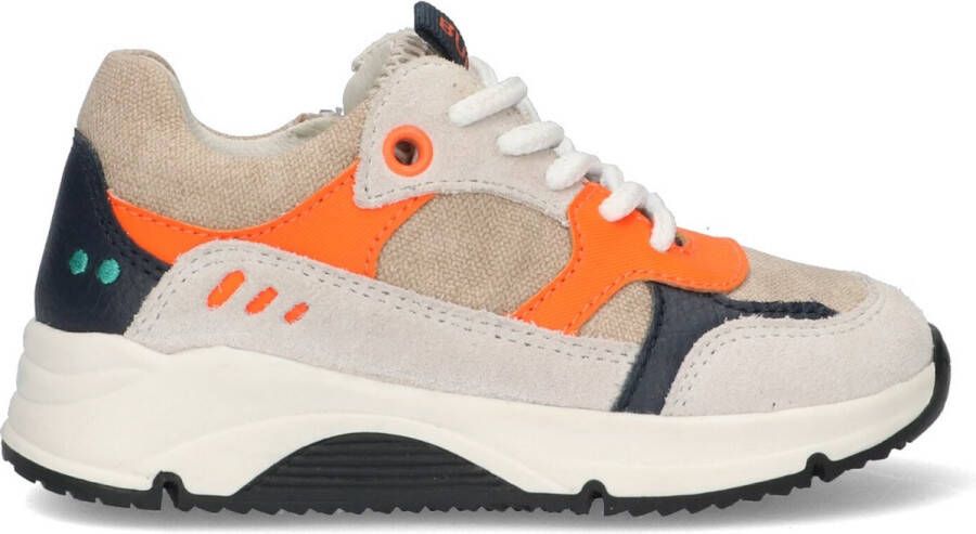 BunniesJR 224461-401 Jongens Lage Sneakers Grijs Oranje Donkerblauw Nubuck Veters