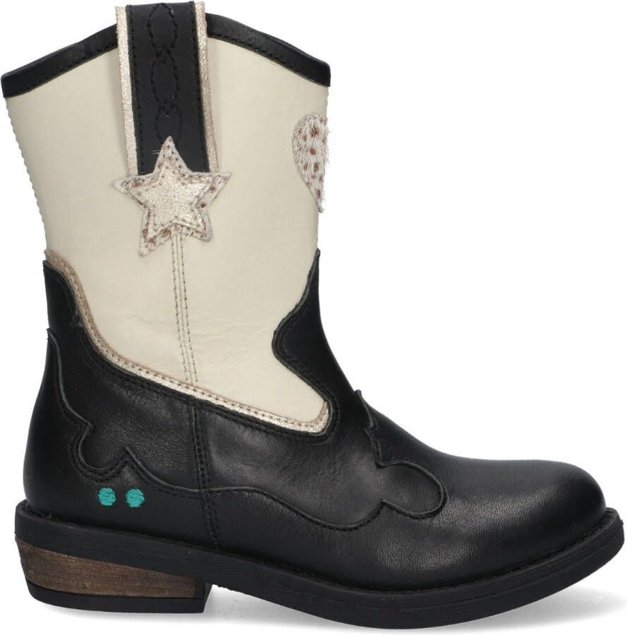 BunniesJR 224827-589 Meisjes Cowboy Boots Zwart Wit Leer Ritssluiting