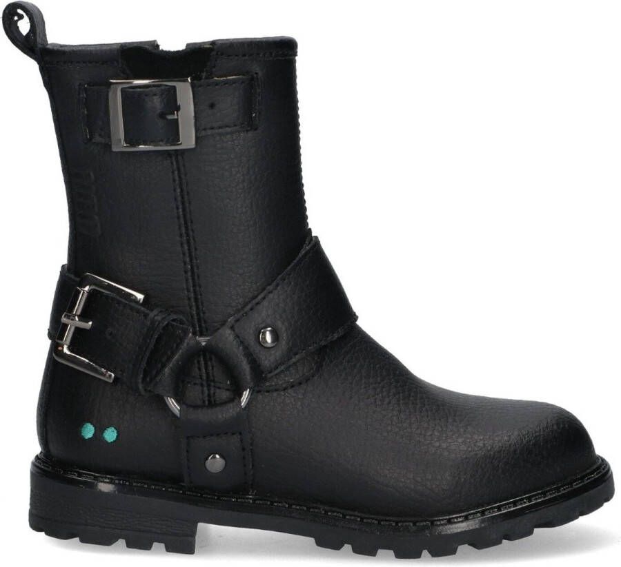 BunniesJR 224866-589 Meisjes Biker Boots Zwart Leer Gesp Met Rits