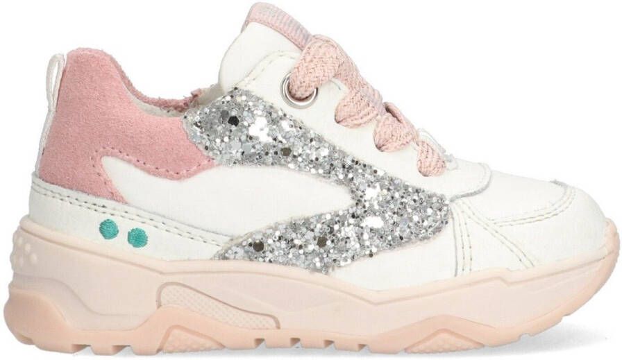 BunniesJR 225374-500 Meisjes Lage Sneakers Wit Roze Zilver Leer Veters