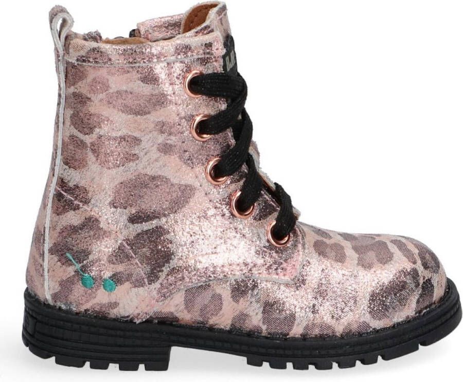 BunniesJR Bunnies JR Thijs Trots Meisjes Biker Boots Roze Print Leer Veters