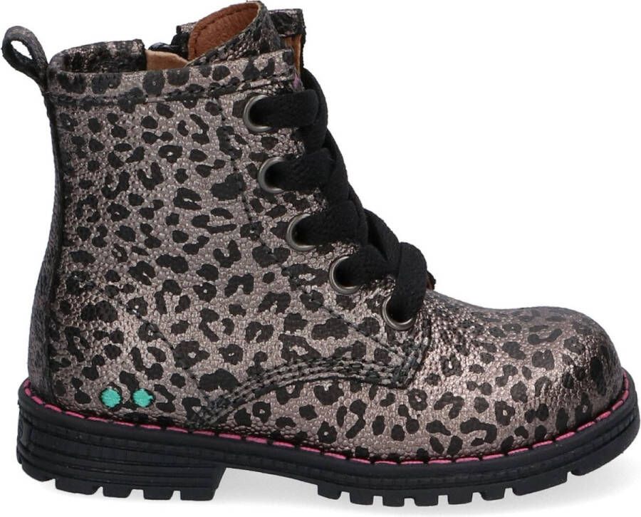 BunniesJR Bunnies JR Thijs Trots Meisjes Biker Boots Zilver Print Leer Veters