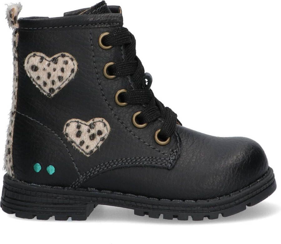 BunniesJR Bunnies JR Thijs Trots Meisjes Biker Boots Zwart Leer Veters