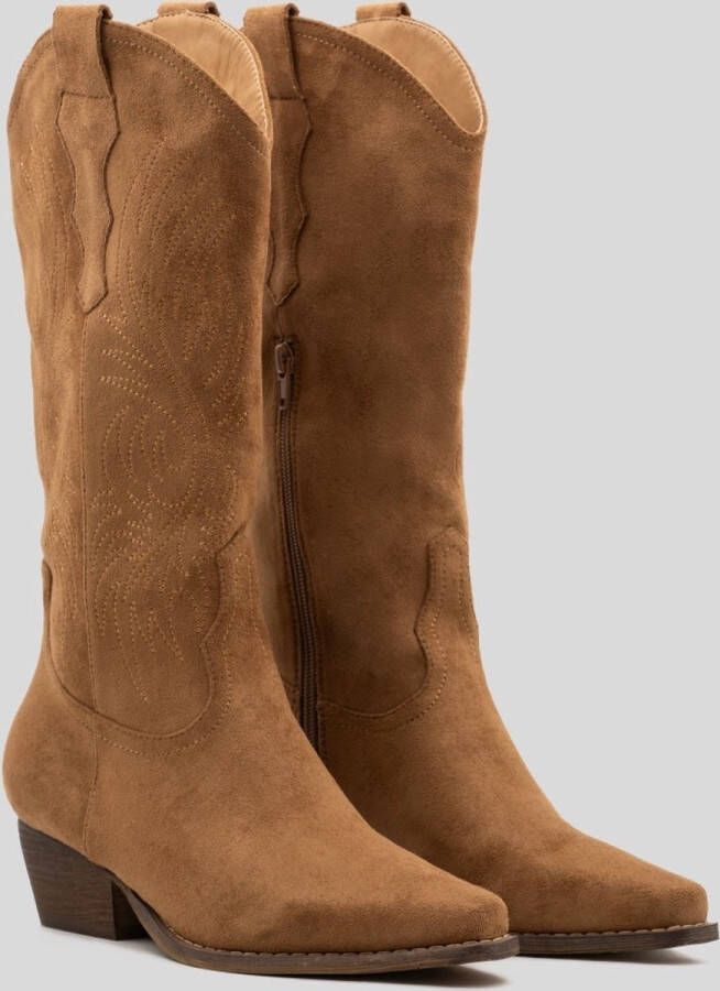 Weloveshoes SmileFavorites Dames Cowboylaarzen met Hak Camel Suedine