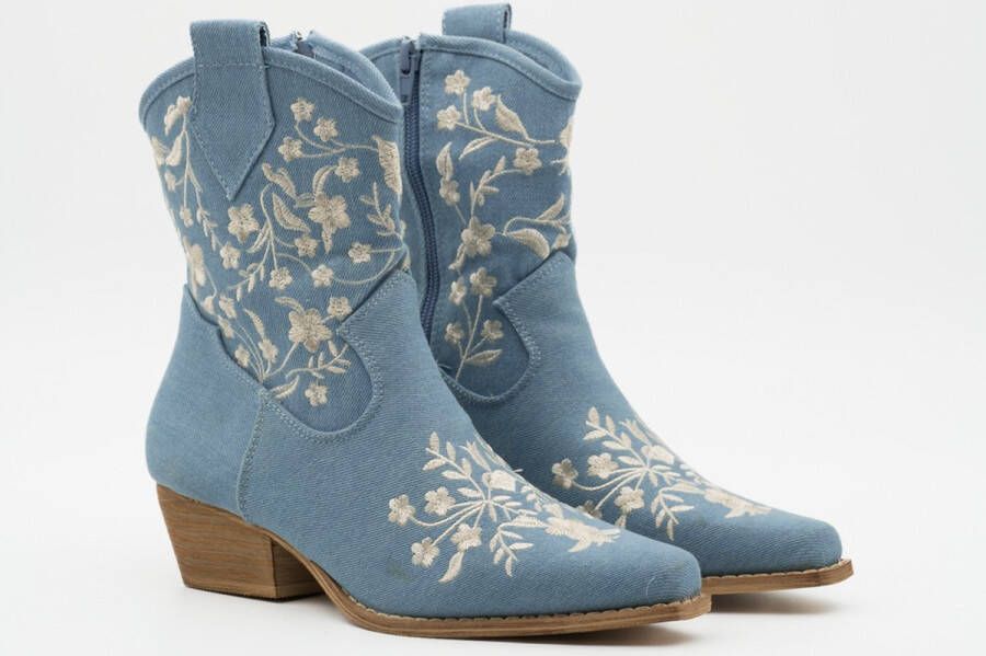 Weloveshoes SmileFavorites Dames Cowboylaarzen met Hak Kort Blauw Stof