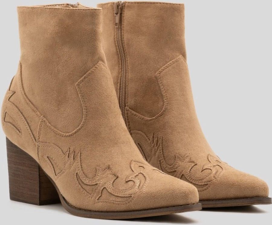 Weloveshoes SmileFavorites Dames Cowboylaarzen met Hak Kort Khaki Suedine