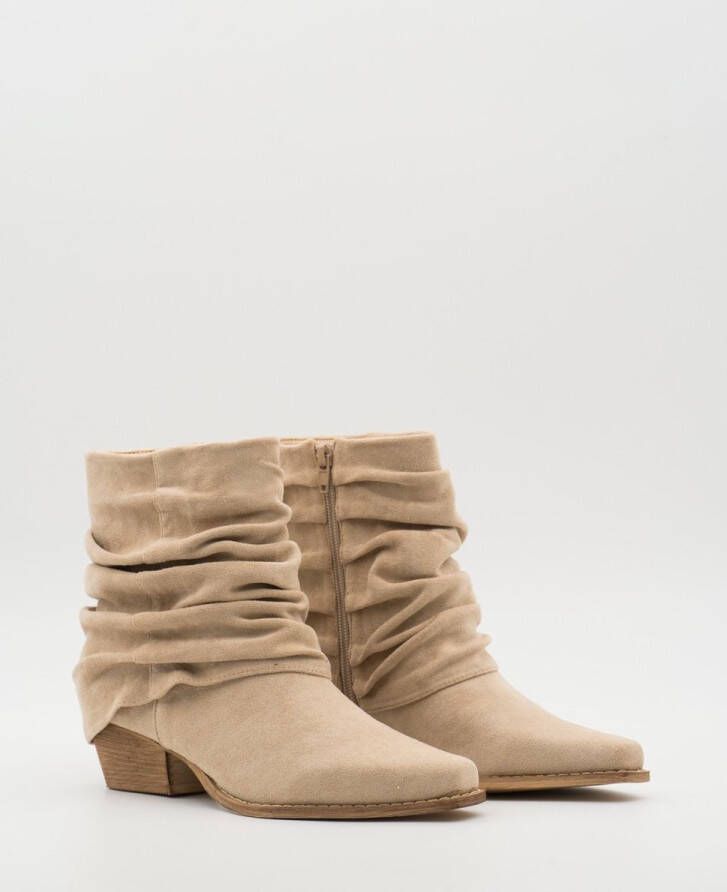 Weloveshoes SmileFavorites Dames Enkellaarzen met Hak Beige Suedine