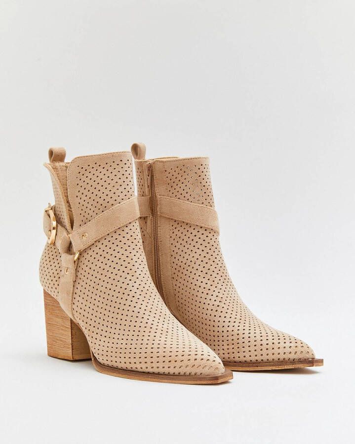 Weloveshoes SmileFavorites Dames Enkellaarzen met Hak Beige Stof