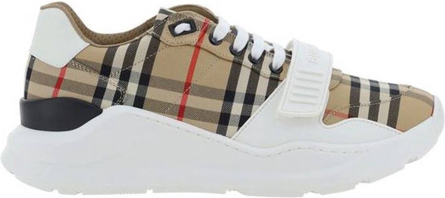 Burberry men regis sneaker in vintage check suede and leather mix Beige Heren