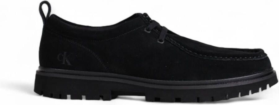 Calvin Klein Effen Zwarte Suede Veterschoenen Met Rubberen Zool