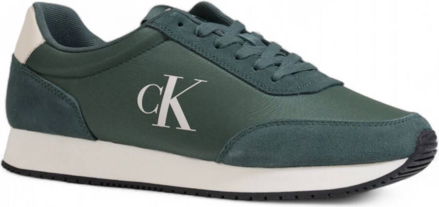 Calvin Klein Groene Leren Sneakers Met Rubberen Zool En Veters