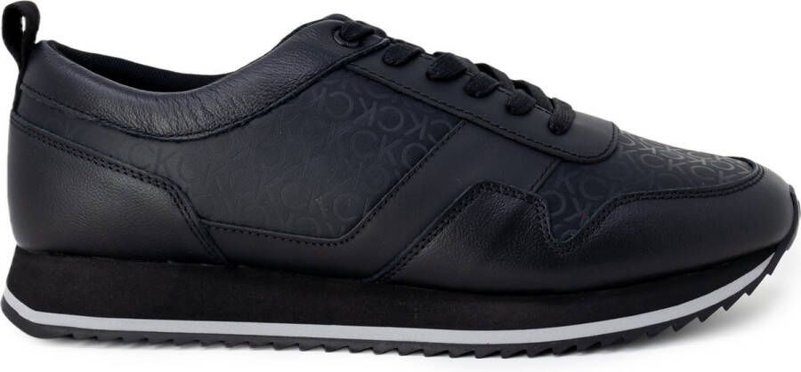 Calvin Klein Zwarte Leren Sneakers met Print Detail Black Heren