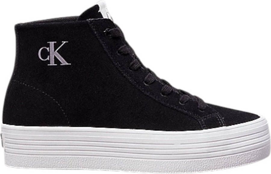 Calvin Klein Jeans Zwarte Leren Sneakers met Rubberen Zool Black Dames