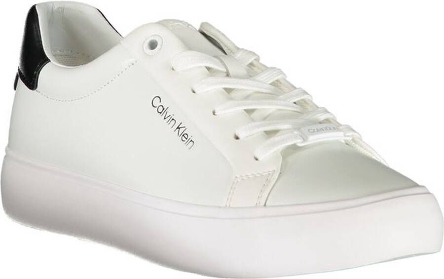 Calvin Klein Witte polyester sneakers met veters print contrastdetails logo White