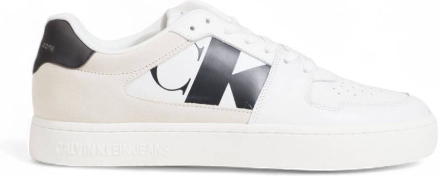 Calvin Klein Witte polyester sneakers met veters contrastdetails print logo White Heren