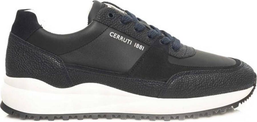 Cerruti 1881 Blauwe Leren Sneakers Hoge Zool Zijlogo Black Heren