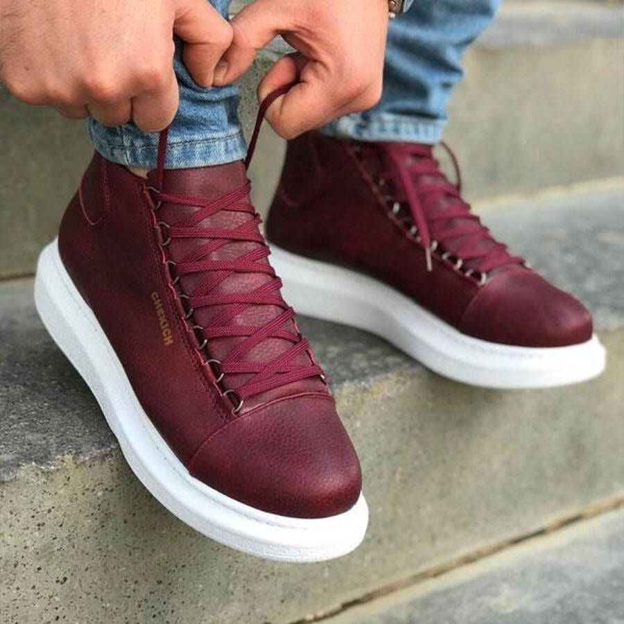 Chekich Heren Sneaker bordeaux hoge sneakers schoenen comfortabele CH258