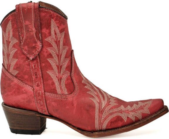 Circle G by Corral Circle G dames cowboy enkellaarzen in rood leer met witte stiksels