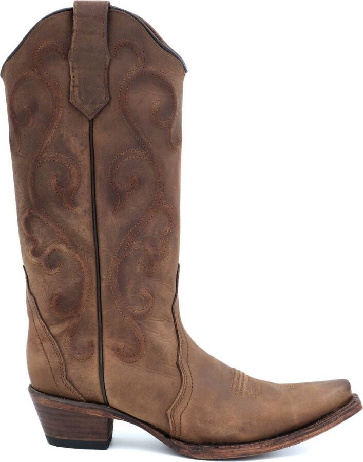 Circle G by Corral Circle G dames cowboylaarzen in bruin leer met bruine stiksels