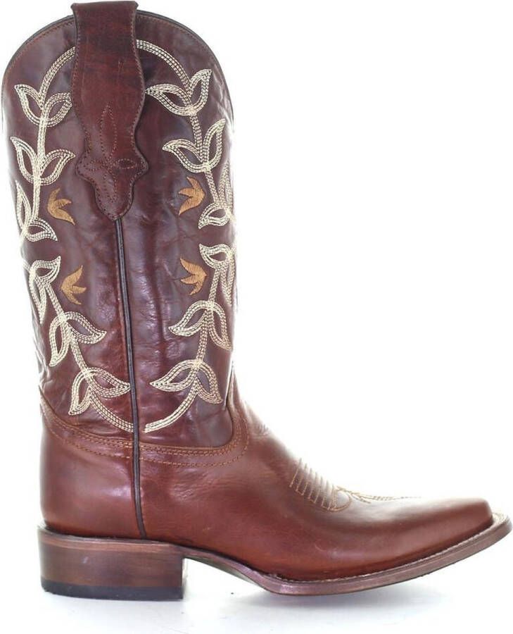 Circle G by Corral Circle G dames cowboylaarzen in bruin leer met ecru en gele borduursels