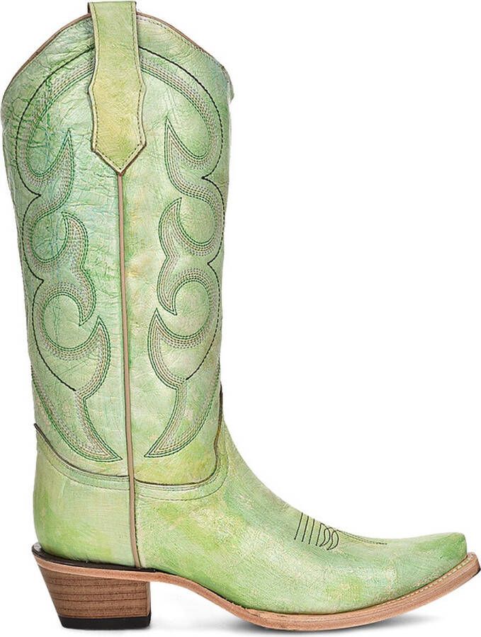 Circle G by Corral Circle G dames cowboylaarzen in lime groen leer met lichte stiksels