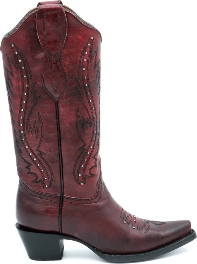 Circle G by Corral Circle G dames cowboylaarzen in wijnrood leer met zwarte stiksels en kleine studs