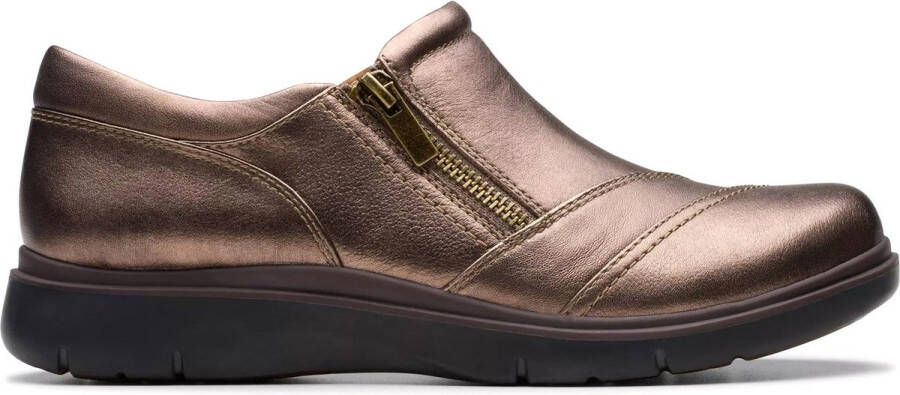 Clarks Bronzen Dames Loafer met Rits Brown Dames