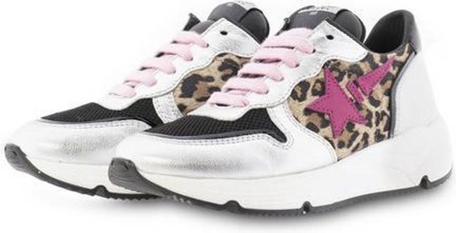 Clic! 20337 Falco leren sneakers met panterprint zilver multi