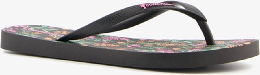 Copacabana dames teenslippers met bloemenprint Zwart