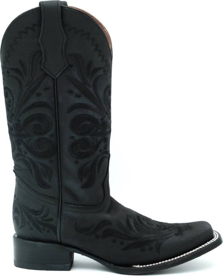 Corral Boots Circle G dames cowboylaarzen met stompe neus in mat zwart leer met zwarte borduursels