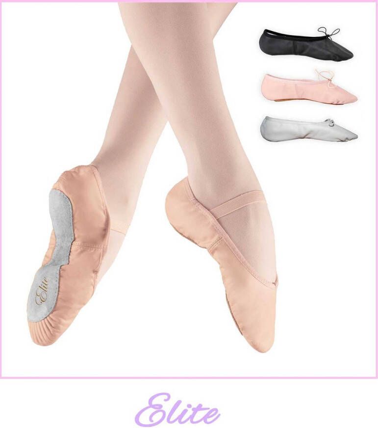 Dancer Dancewear Balletschoenen meisje “Elite“ Roze Professionele leren balletschoen Met hele suède zool Ballet schoen met doorlopende zool